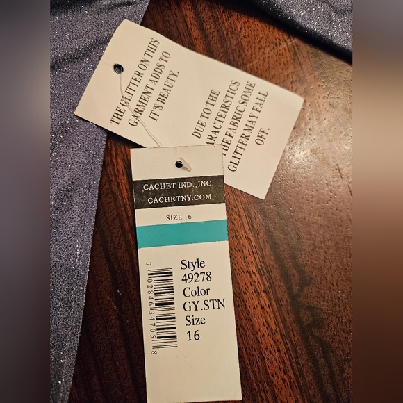 Cachet Blue Gray Mini Dress Cold Shoulder Rhinestone Glitter Cowl Back Sz 16 NWT - Picture 8 of 11
